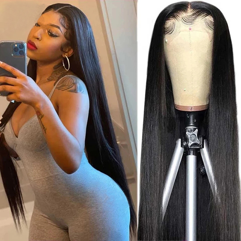 Brazylijskie ludzkie włosy HD 4x4 koronkowa przednia peruka jedwabista prosta 10-32 cali Remy Virgin Hair Indian Peruvian Natural Kolor