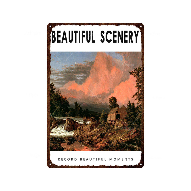 Beautiful Secenery Plaque en métal vintage pour enregistrement de beaux moments, plaques rétro, peinture de paysage pour garage, décoration d'intérieur, taille personnalisée 30 x 20 cm w01