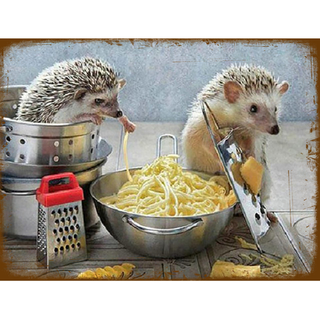 Vintage Metal Hedgehog Tin Sign Home Bar Cafe Animal Decor Plate Hedgehog Childhood Art Sticker Poster Wall Decor 30x20cm W03