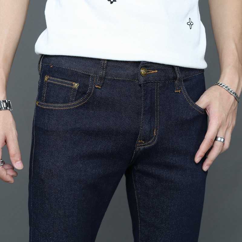 Men's Jeans Designer Autumn and Winter Business Leisure Light Luxury Slim Fit Pants Medium Low Waist 857 OGY2