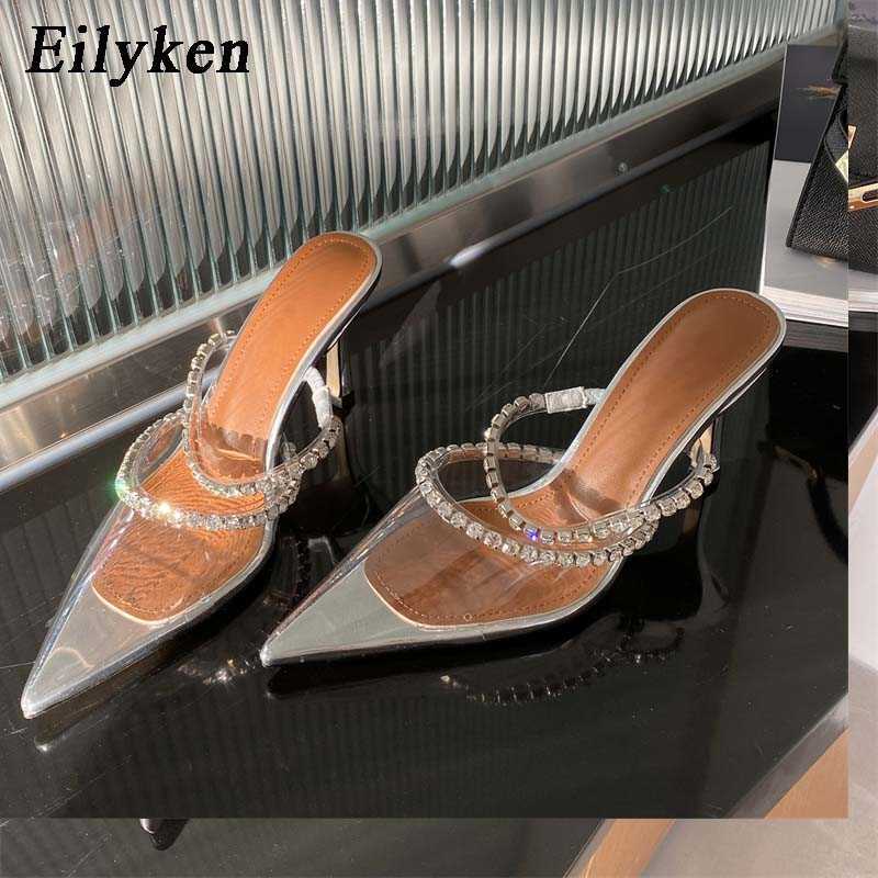 Rhinestones dames pompen slippers slippers elegant puntige teen hoge hakken dame mules sildes zomer mode feest prom schoenen 230302