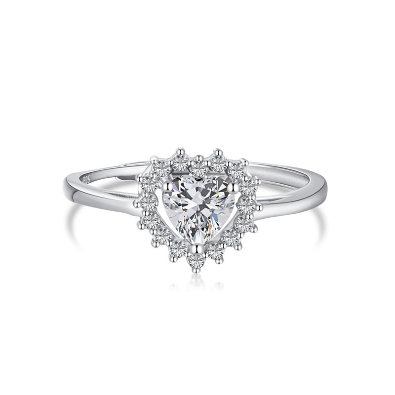 0,5CT Luksus S925 Srebrne serce projektant ślubnych dla kobiety Regulowany zielony biały biały 5A Cubic Cyrronia Love Diamentowe pierścienie biżuterii Walentynki