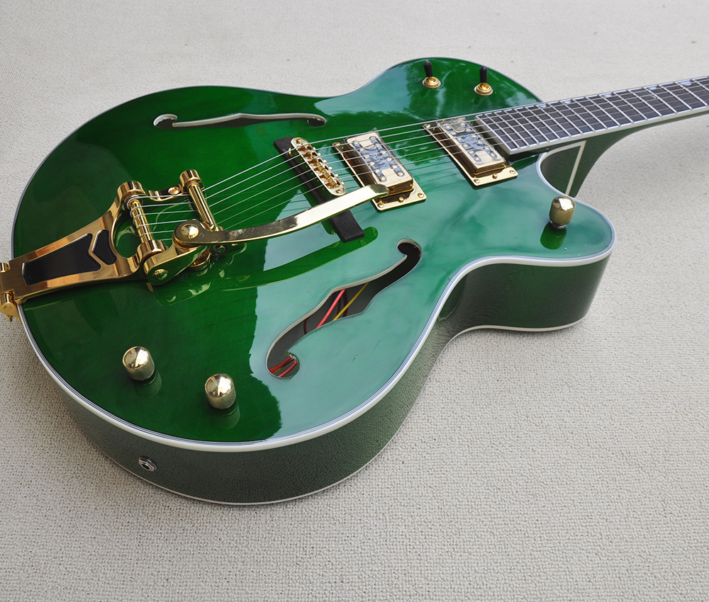 Guitare électrique semi-creuse verte avec touche en palissandre Bid TRemolo