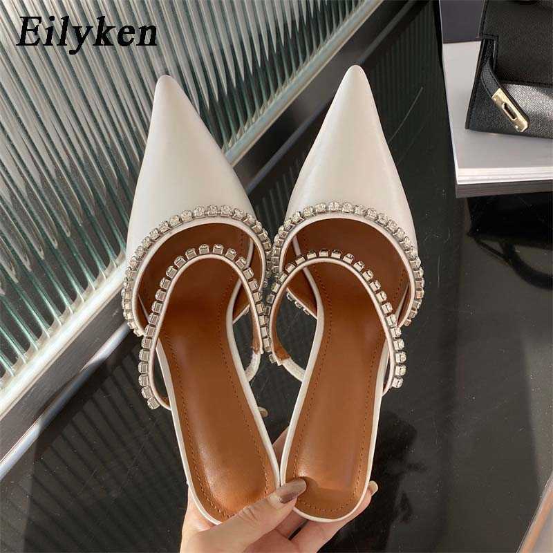 Rhinestones dames pompen slippers slippers elegant puntige teen hoge hakken dame mules sildes zomer mode feest prom schoenen 230302