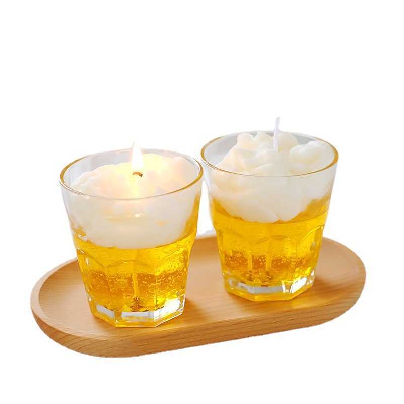 Geurkaars Creatieve gelwax bier aromatherapie beker handgemaakte verjaardagscadeaus geparfumeerd in glazen bar decoratieve kaars