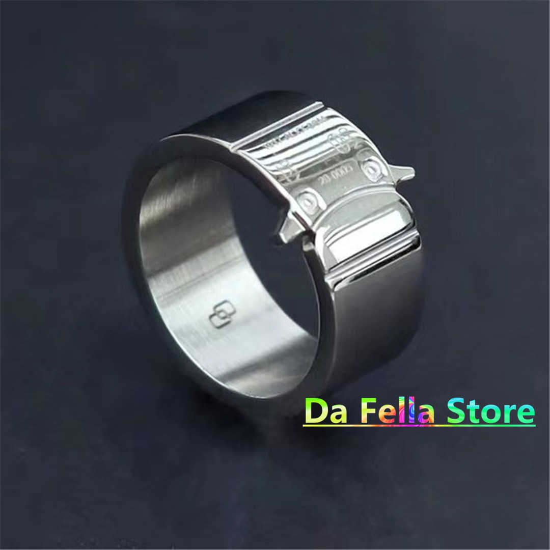 Bandringen Nieuwe Alyx Rings Men Women 1017 Alyx 9sm Buckle Ring Hoge kwaliteit Classic Laser Letters gemaakt in Italië Roestvrij titanium staal T230302