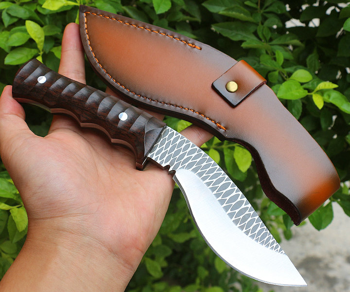 Promotion 2023 Top Quality Fixed Blade Knife 9Cr18Mov Satin Blade Full Tang Red sandalwood Handle Survival Tactical Knives With Leather Sheath