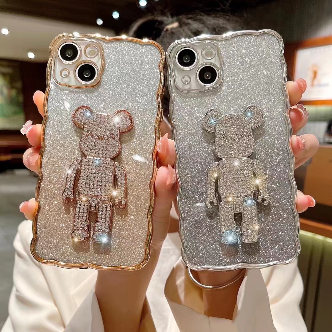 Glitter gradation Christal-bear Wave edge mobile phone case For iPhone14ProMax 14Pro 14 13ProMAX