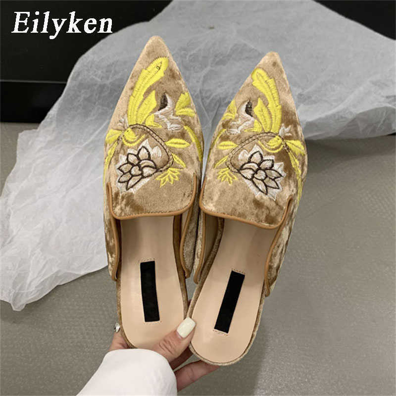 2023 Spring New Embroider Women Slipper Fashion Slip On Mules Shoes Ladies Crystal Sandal Slides Zapatos Mujer 230302