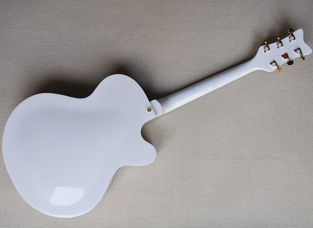 Vänster hand halv ihålig vit elektrisk gitarr med rosentavla