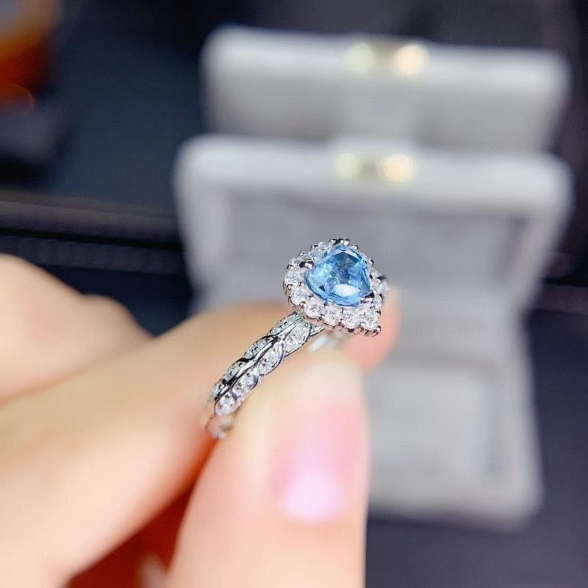 Meisjes studenten trouwringen vrouwen houden van hart sky blauw kunstmatig kristal zirkon diamant wit goud vergulde ring feest sieraden verjaardag cadeau verstelbaar