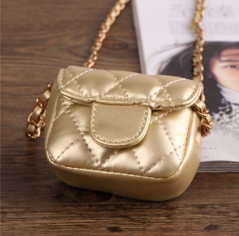 Classic kids metail chain handbag children diamond lattice single shoulder bag designer luxury girls mini purse wallet A4005