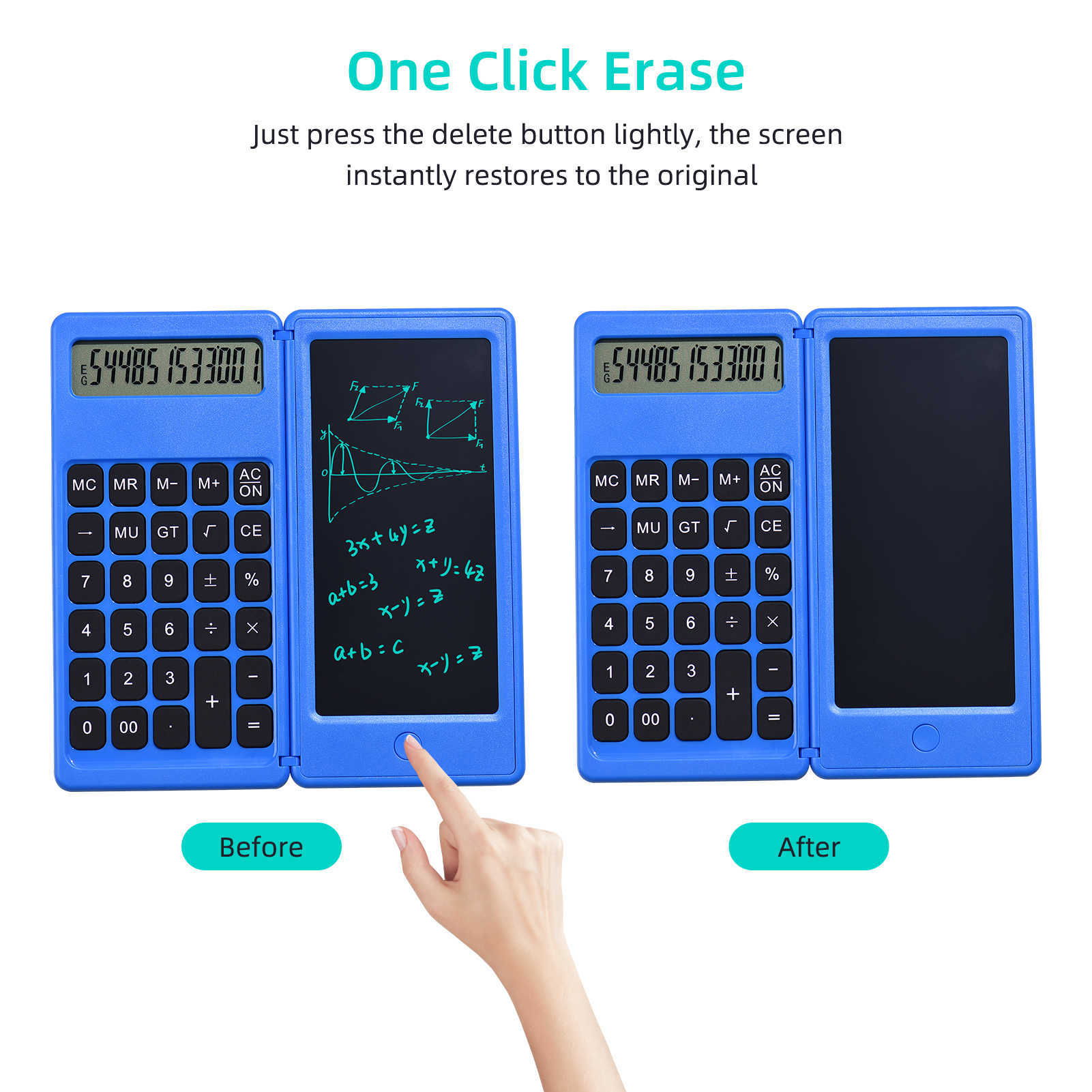 Foldable Calculator 6 Inch LCD Writing Tablet Digital Drawing Pad 12 Digits Display with Stylus Pen Erase Button Lock Function