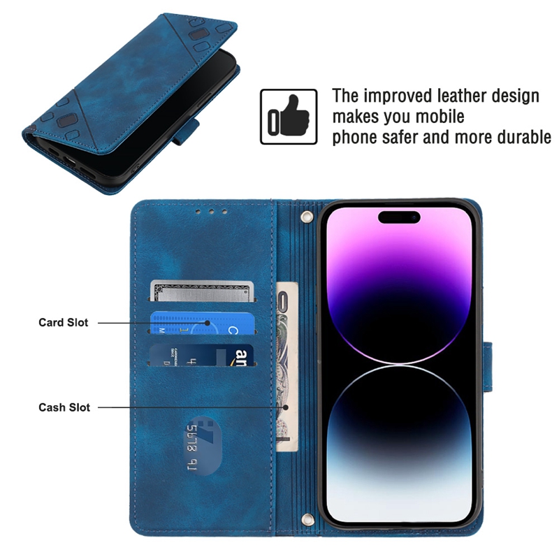 Estuches de billetera de cuero con estampado de sensación de piel para iPhone 15 14 Plus 13 Pro Max 12 11 XR XS X 8 Ipod Touch 7 6 5 Sensación de mano a la moda Ranura para tarjeta de identificación de crédito Titular Funda con tapa Correa