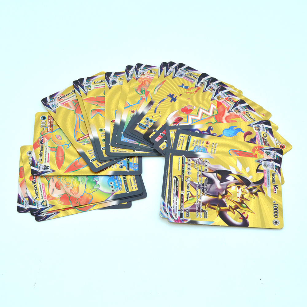 Gold Pokemon Game Cards Vstar Vmax GX EX DX RARE Cards Gold Foil Card assortiti TCG Deck Box