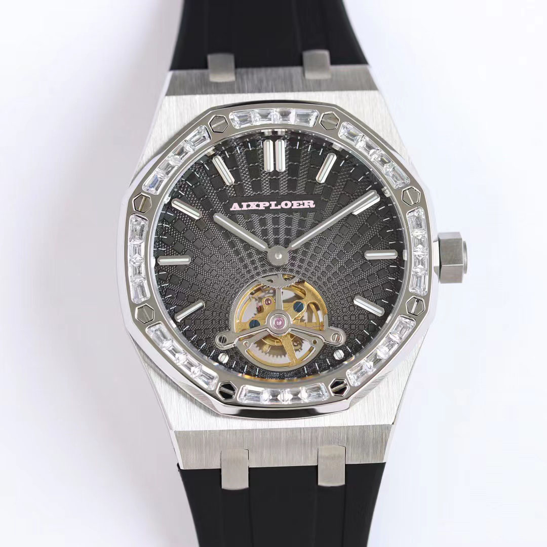 Мужские часы с турбийоном и бриллиантами, автоматические механические часы с резиновым ремешком, водонепроницаемые светящиеся роскошные дизайнерские наручные часы325n