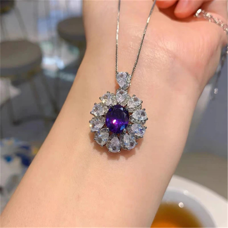 Flower Amethyst Diamond Jewelry set 925 Sterling Silver Engagement Wedding Rings Earrings Necklace For Women Promise Jewelry