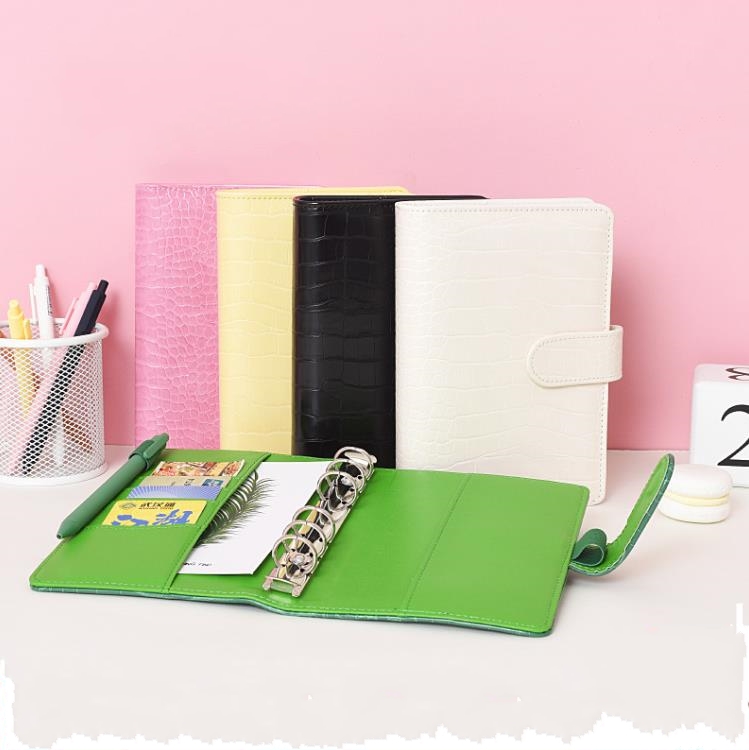 Crocodile Patroon Notebook Binder A6 Soft Leather Kladblokklep Macaron Color Diary Journal Bindmiddelen met Snap SN5155