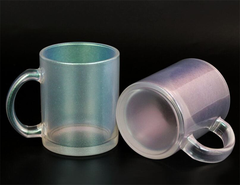 Sublimering iriserande glas tumbler 14oz glas mugg färgglada glaskoppar