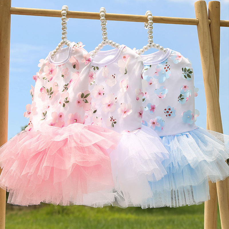 Peach Blossom Falda con tirantes para mascotas Ropa para perros Diseñador Ropa para perritos Vestidos de princesa Faldas de boda Vestido de noche con lazo Ropa para perros para perros pequeños S Azul