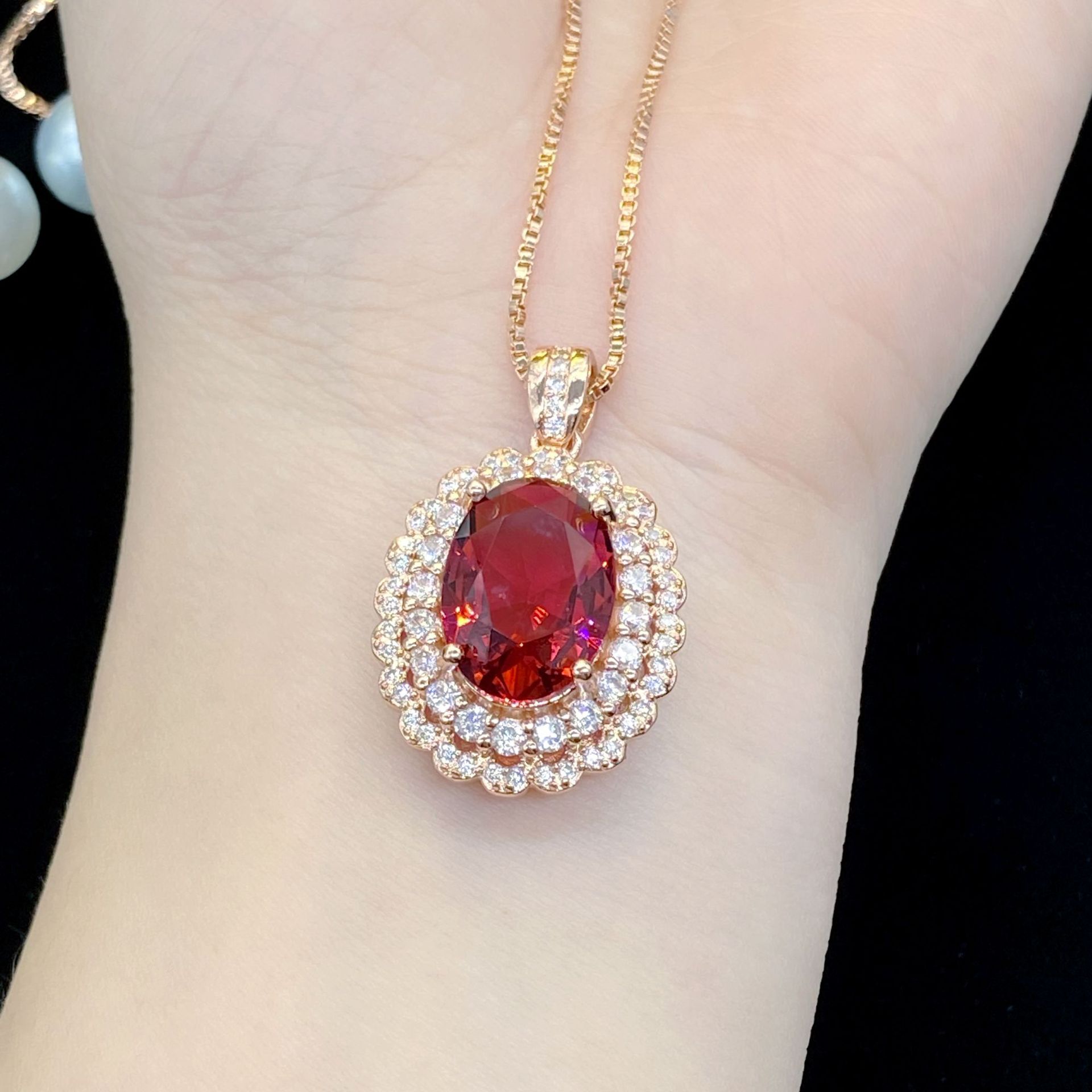 Pendant Necklaces women simulation ruby Geometry red crystal zircon diamond pendant rose gold plated sweet necklace Girlfriend wedding party jewelry gift