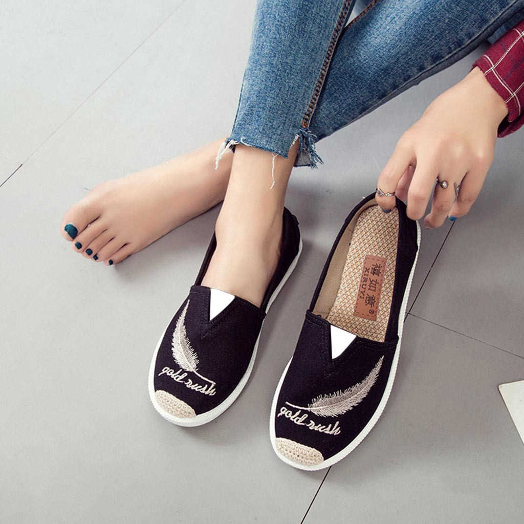 Scarpe eleganti Taglie forti 35-42 Ricama Scarpe da donna 2019 Mocassino Casual Slip on Scarpe Donna Espadrillas Scarpe piatte in tela di canapa chaussure L230302