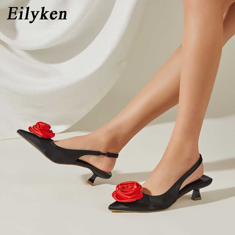 Black Satin Designer Pointed Toe Stiletto Women Pumps Fashion Faux Fur Ball Low Heels Party Prom Shoes 230302