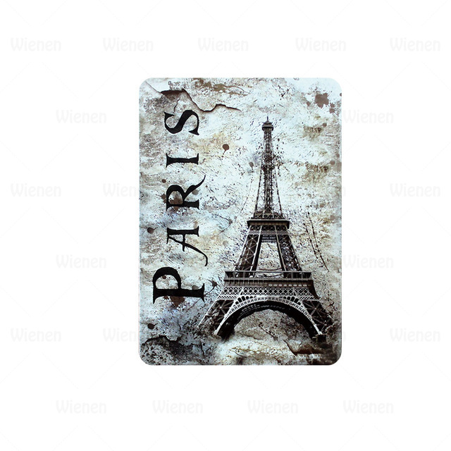 Retro-Blechschild mit berühmter Landschaft, Metallplatte, Pariser Turm, Freiheitsgöttin, Eisentafeln, Café, Kneipe, Bar, Restaurant, Heimdekoration, personalisiertes Schild, Größe 30 x 20 cm, w01