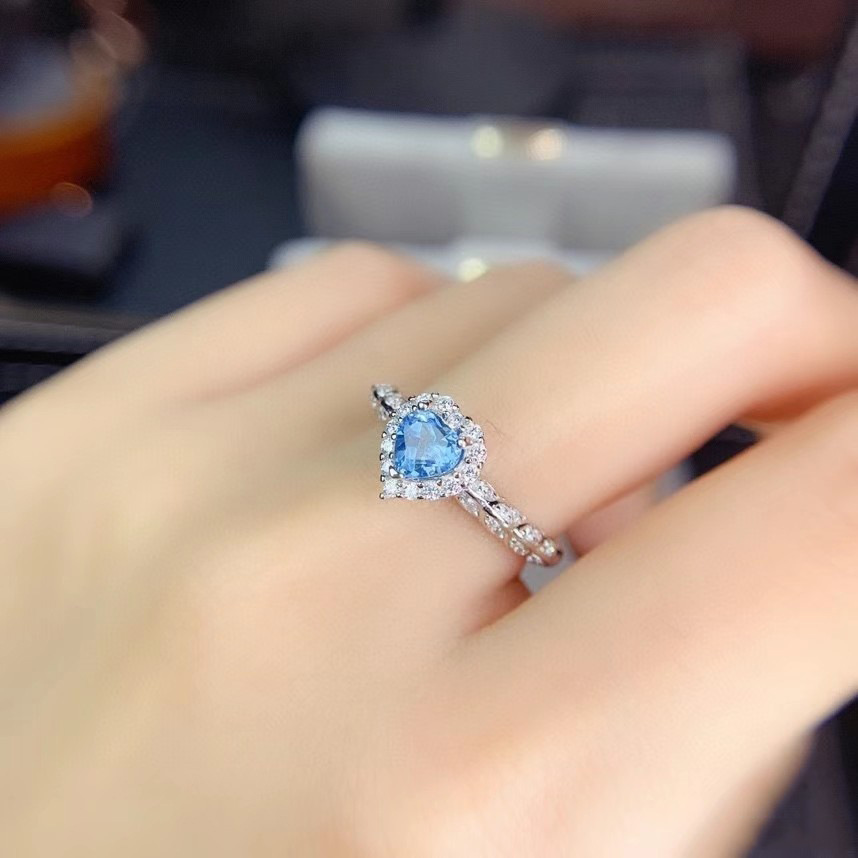 Girls students Wedding Rings women love heart sky blue artificial crystal zircon diamond white gold plated ring Party jewelry birthday gift adjustable