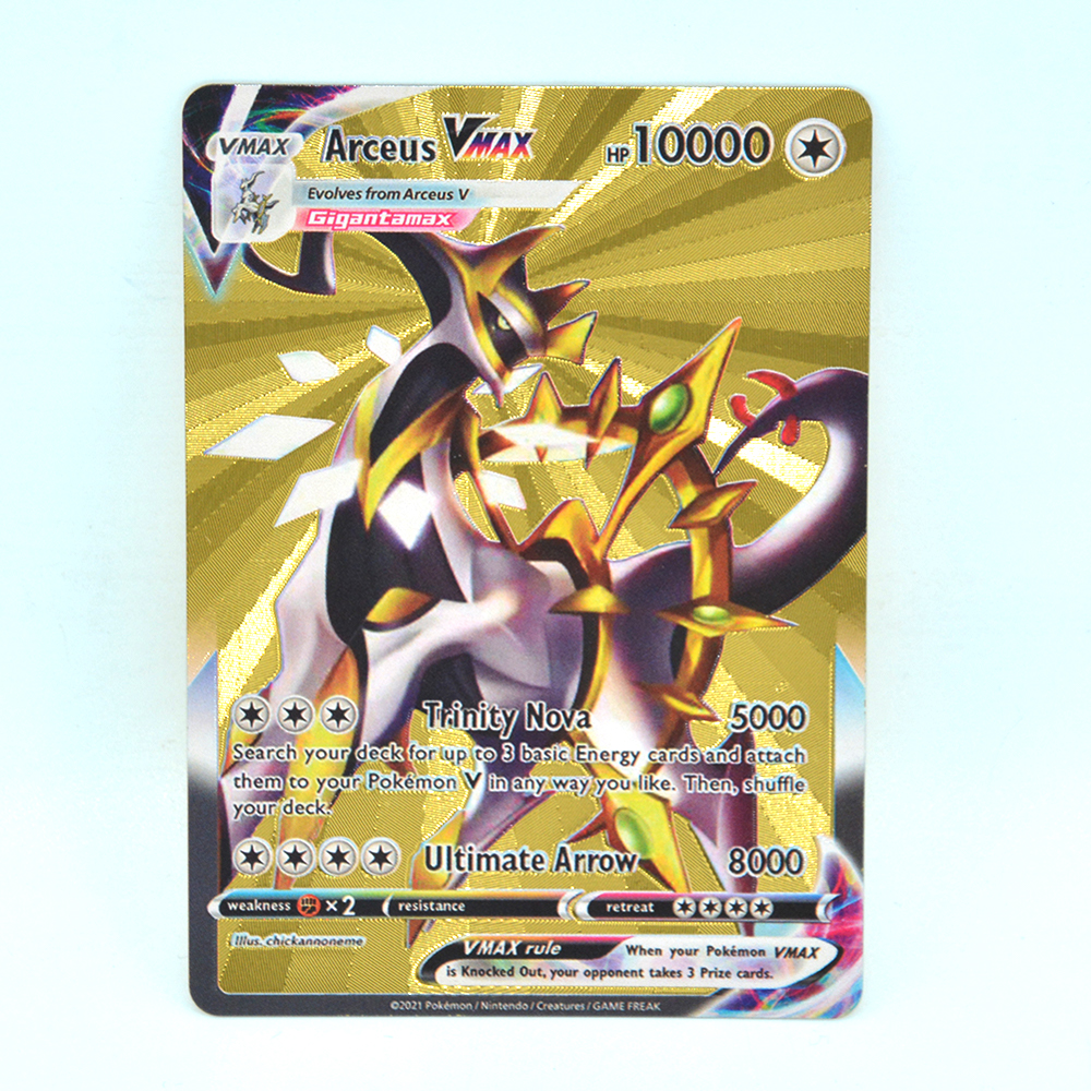 Gold Pokemon Game Cards Vstar VMAX GX EX DX Sällsynta kort 55st Gold Foil Card Belanded TCG Deck Box