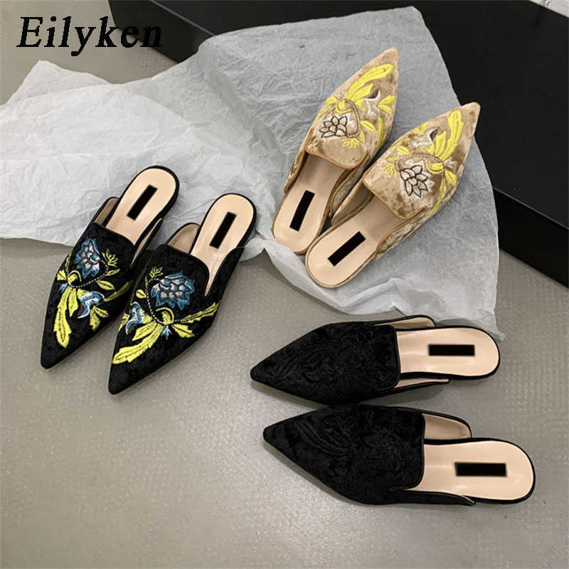 2023 Spring New Embroider Women Slipper Fashion Slip On Mules Shoes Ladies Crystal Sandal Slides Zapatos Mujer 230302