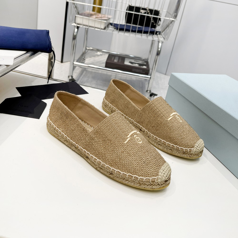 Casual Shoes Espadrilles Summer Designers Damer Women Triangle Logo Flat Beach Half Slippers Fashion Woman Loafers Fisherman Canvas Shoes Storlek 35-41