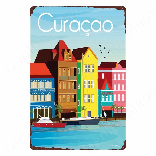 Vintage City Landscape Metal Tin Sign Poster Panama Munich Retro Posters Travel Scenery Wall Stickers Metal Painting Decor personalized Tin Sign Size 30X20CM w01