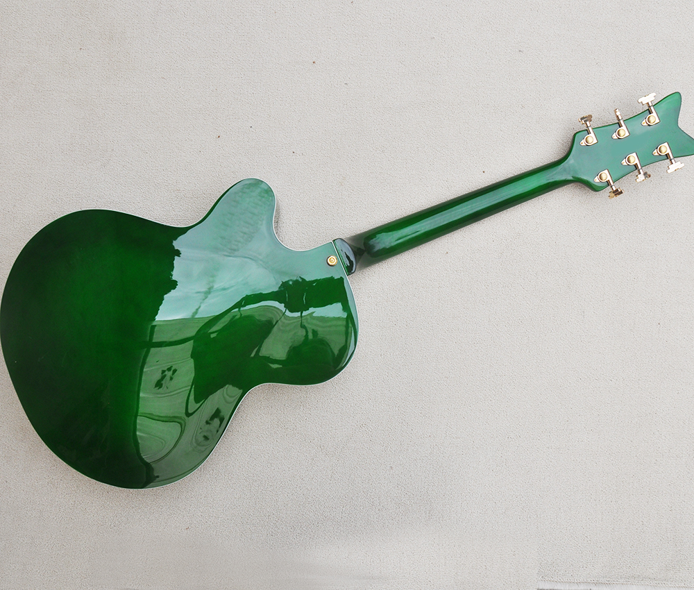 Guitare électrique semi-creuse verte avec touche en palissandre Bid TRemolo