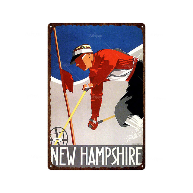New York St Moritz Ski Plaque en métal en étain Ski en hiver Plaque en étain Stickers muraux Peinture en fer Garage Plaques décoratives pour la maison Panneau personnalisé Taille 30 x 20 cm w01