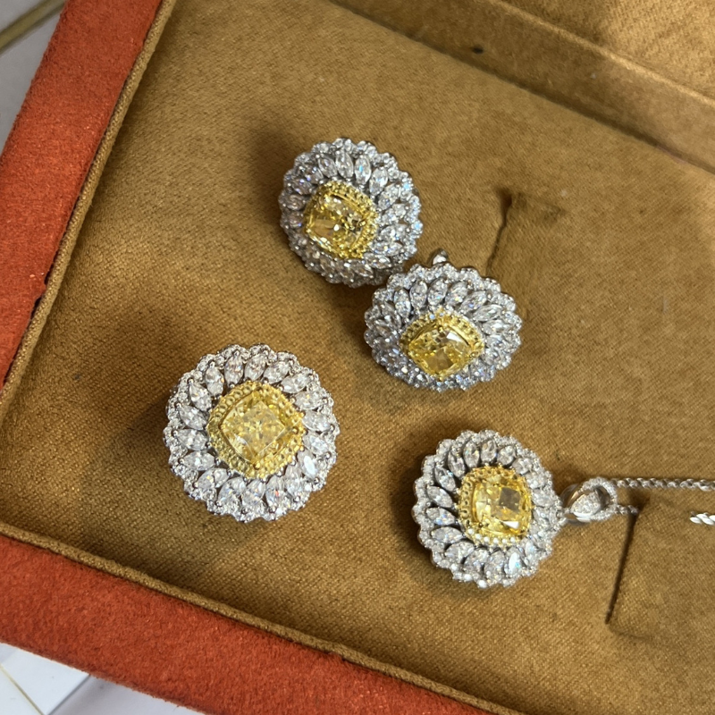 Flower topaz diamanten sieraden set kettingen 925 sterling zilveren verloving trouwringen oorbellen ketting voor vrouwen bruidsbelofte sieraden