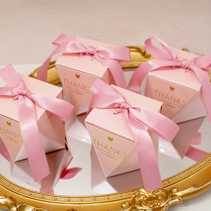 Blush Pink Gift Favor Holders Baby Shower Birthday Gift Boxes Romantique Wedding Party Candy Box Emballage Fournitures Avec Ruban AL842215