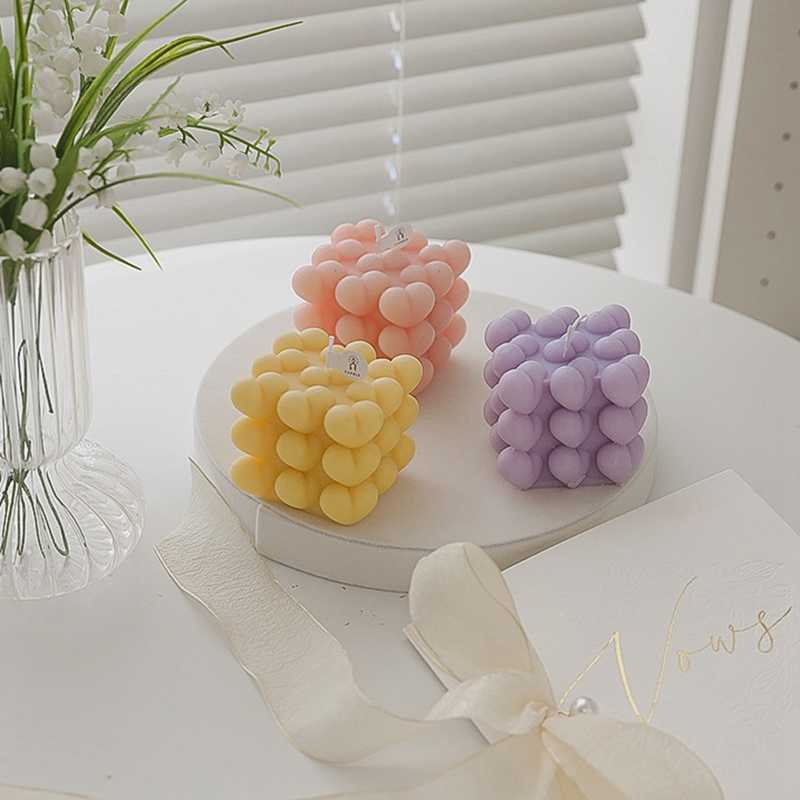 Ins Soy Wax Bubble Square Scented Candlesリラックスロマンチックなギフトクリエイティブ結婚式の誕生日の飾りデスクトップ飾り