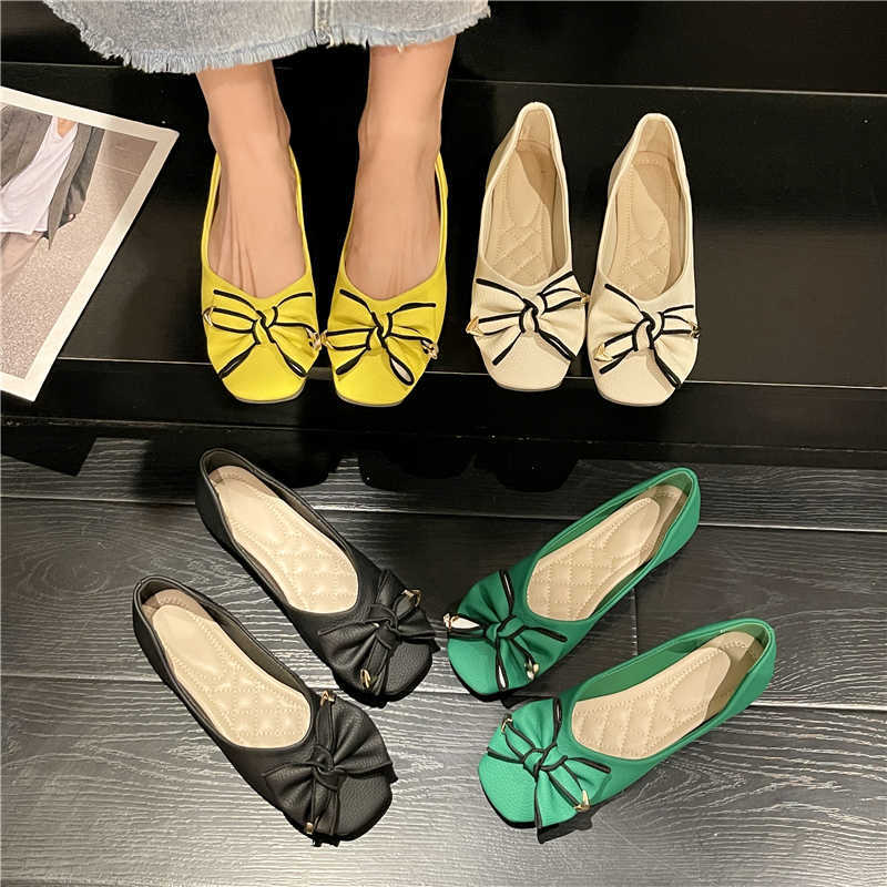 Chaussures habillées New Fall Flat Bottom Soft Bottom Chaussures pour femmes confortables Le Fou Chaussures Yellow Bow Tie Flat Shoes Ladies Hundred Casual Shoes L230302