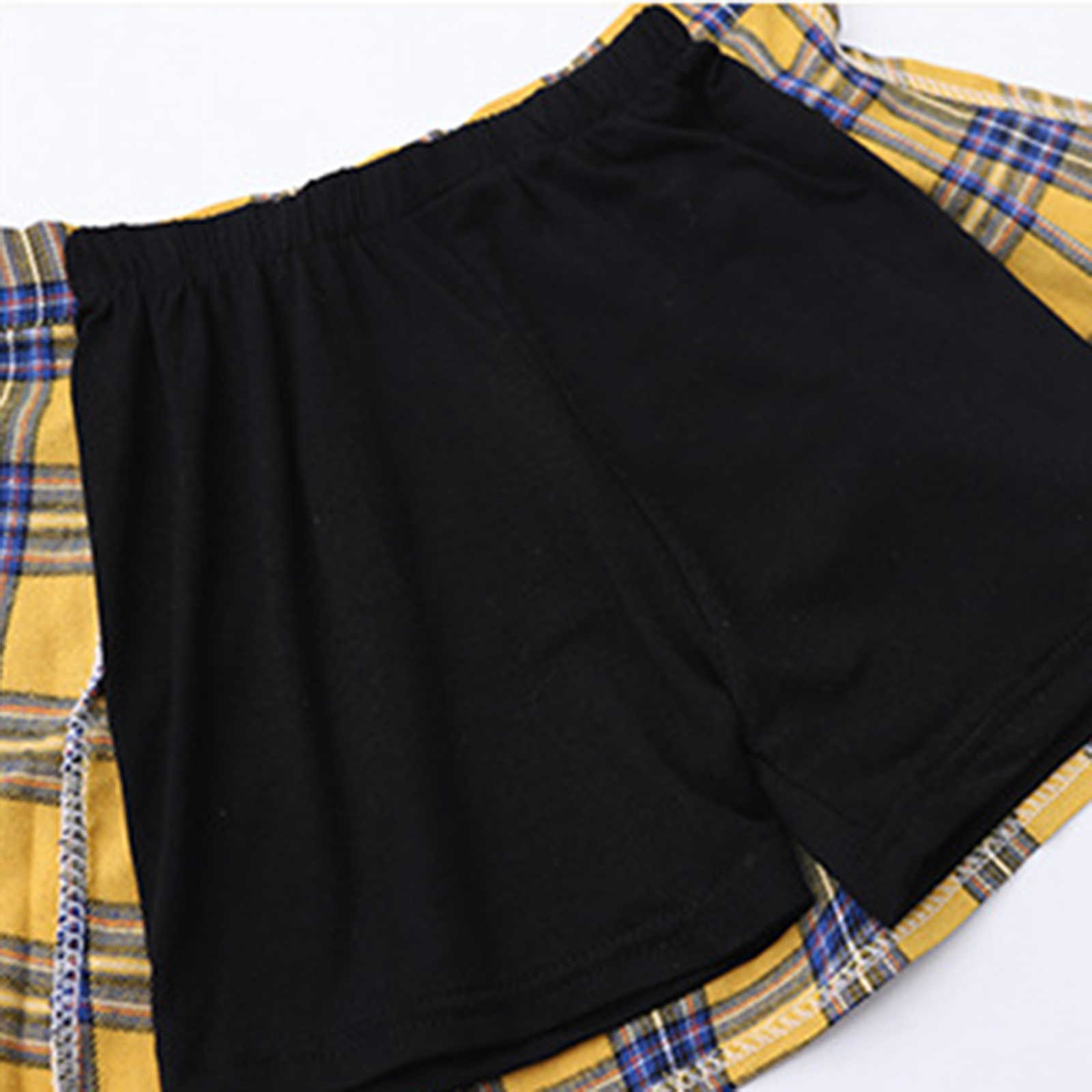 スカートキッズキッズガールズスカートジャズコスチューム子供ヒップホップダンス服ファッション格子縞のプリントスカートスタイルショーツストリートウェア5-16Y T230301