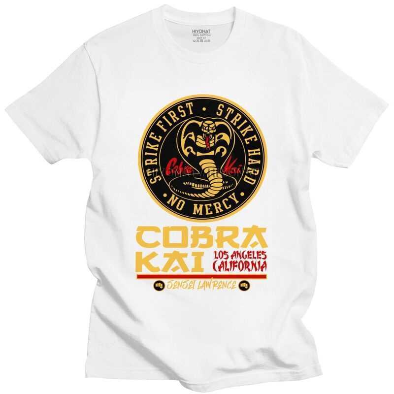 T-shirts pour hommes à la mode Cobra Kai hommes t-shirts le karaté enfant mâle t-shirt hombre hauts à la mode karaté enfant frappe première frappe dure sans pitié Masculinas W0224