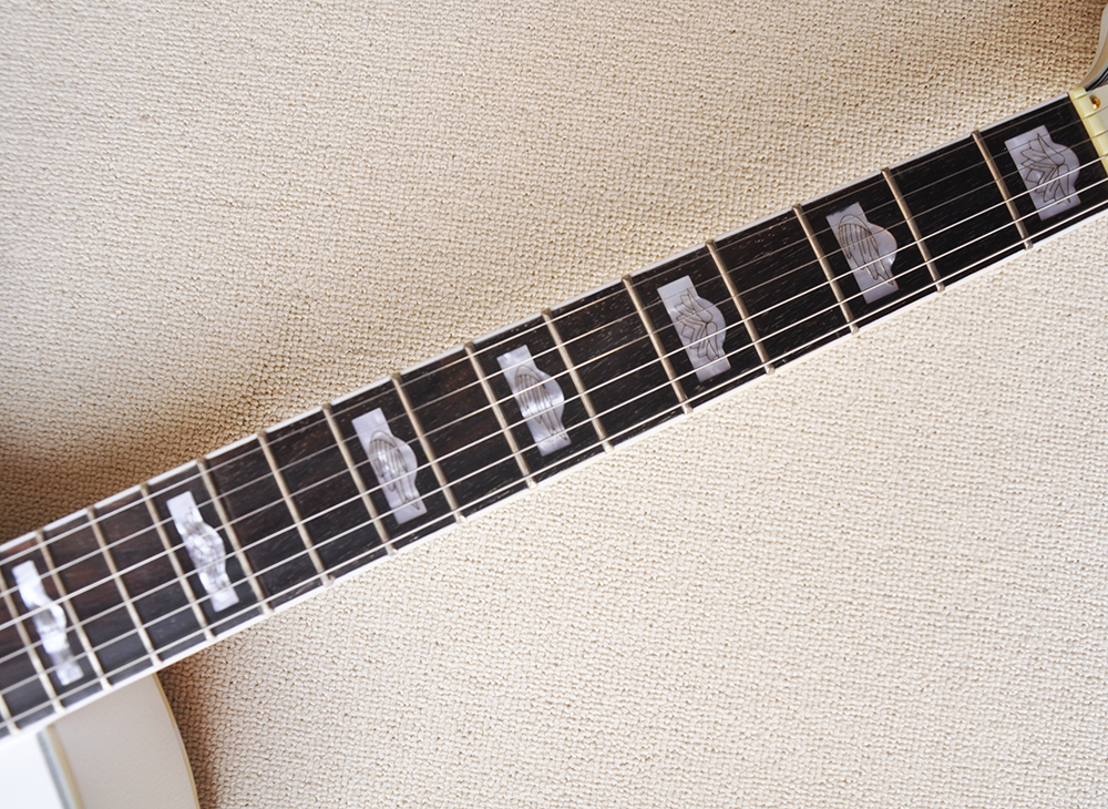 Left Hand Semi-hollow White Electric Guitar with Rosewood Fretboard