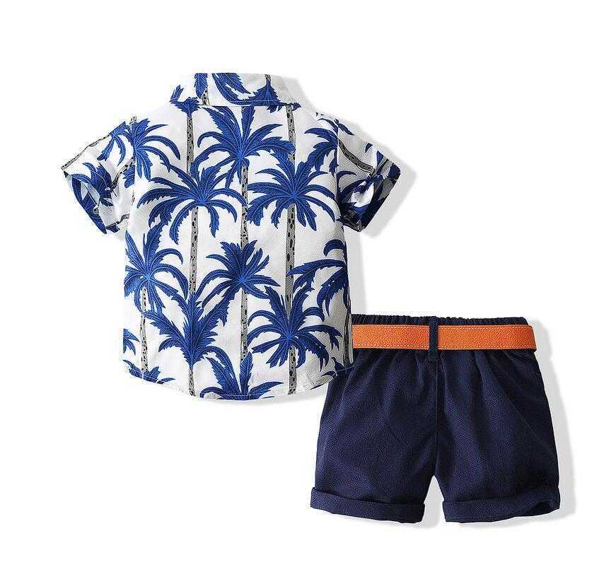 Barn Babykläder Pojkkläder Flickjacka Sommar Kortärmad Blommig skjorta Shorts Byxor Outfit Barnset Pojkar Set