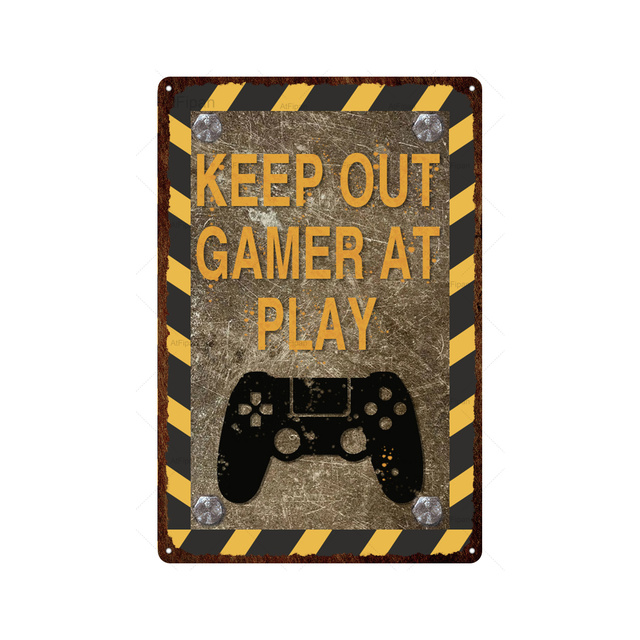 Game Zone Tin Sign Metal Signs Vintage Gamer Room Wall Decor Avertissement pour Home House Pub Club Game Room Man Cave Décoration murale personnalisée Tin Signs Taille 30X20CM w01