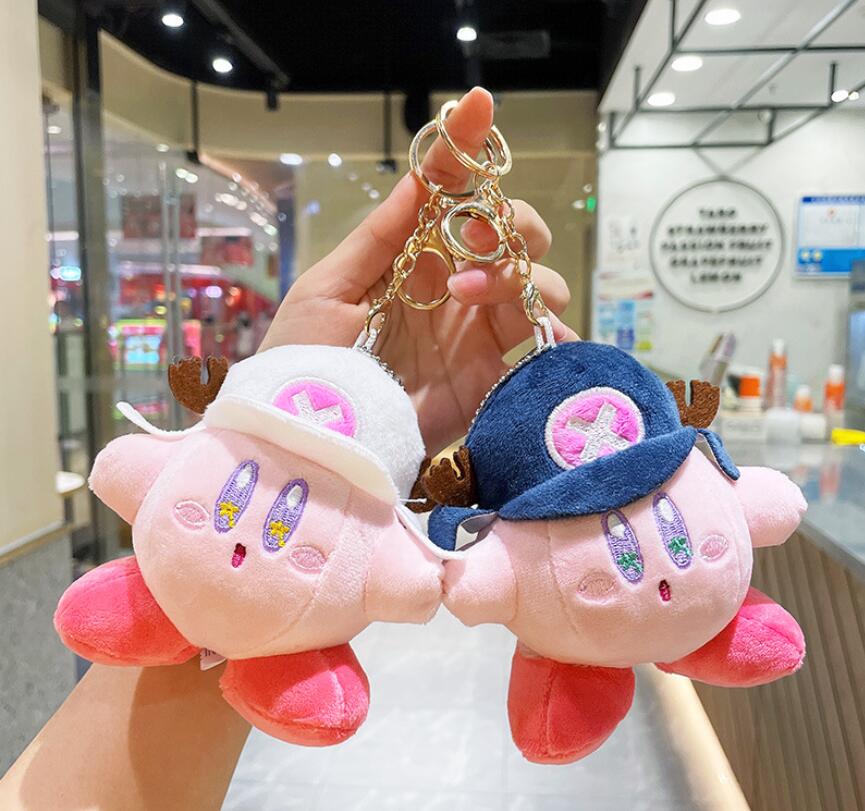 INS Cute Different Colors Hat Kirby Plush Keychain Jewelry Schoolbag Backpack Ornament Kids Toy Gifts About 12cm