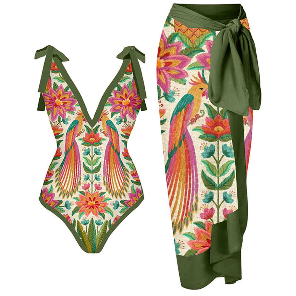 Damskie stroje kąpielowe Vintage Colorblock Chic bikinis moda moda w szyku w dekolcie Druk Swimsut z spódnicą seksowne garnitury kąpielowe dla kobiet t230303