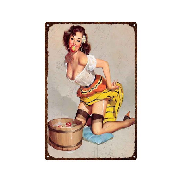 Vintage Sexig pin up Girl Retro Tin Signs Wall Decor Art Affischer Artwork Metal Plate Plack för Man Cave Bar Club Decoration 30x20cm W03