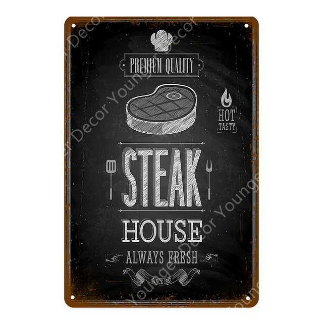 Rétro Délicieux Alimentaire Art Peinture Sandwichs Hot Dogs Boulangerie Métal Signes Steak House Bonbons Boutique Affiche Vintage Plaque Murale Pub Bar Home Art Décor Taille 30X20CM w02