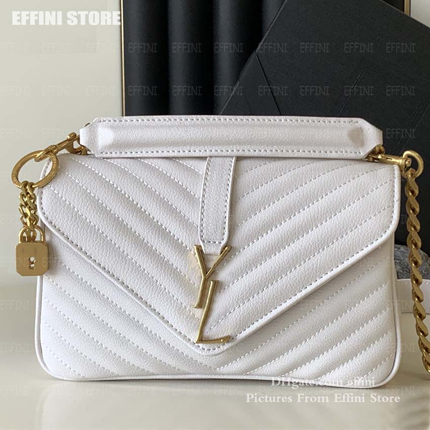 COLLEGE MEDIUM luxurys مصمم حقيبة Crossbody مبطن حمل حقيبة حقائب المحافظ النسائية جلد طبيعي رفرف سلسلة shouder رسول حقائب 24 سنتيمتر Effini