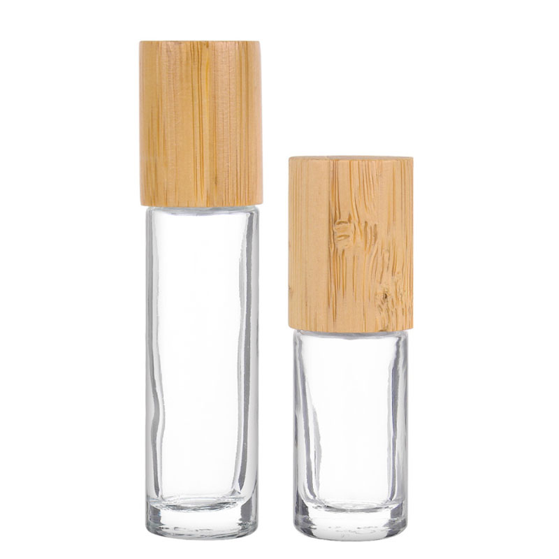 5 10 15ml Essential Oil Roll-on Bottles Frost /Clear Glass Roll On Perfume Bottle with Natural Bamboo Cap Stainless Steel Roller Ball 